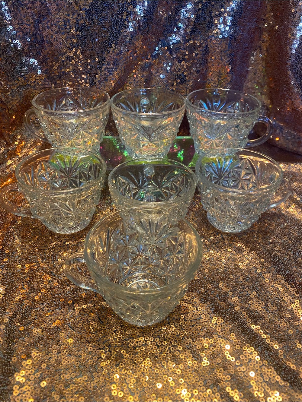 ✨ Vintage Anchor Hocking Arlington Punch Cups | Set of 7 | 1970s Pressed Glass